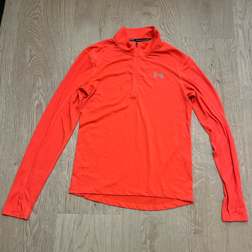 Orange Under Armour Run HeatGear Quarter Zip - fitted small